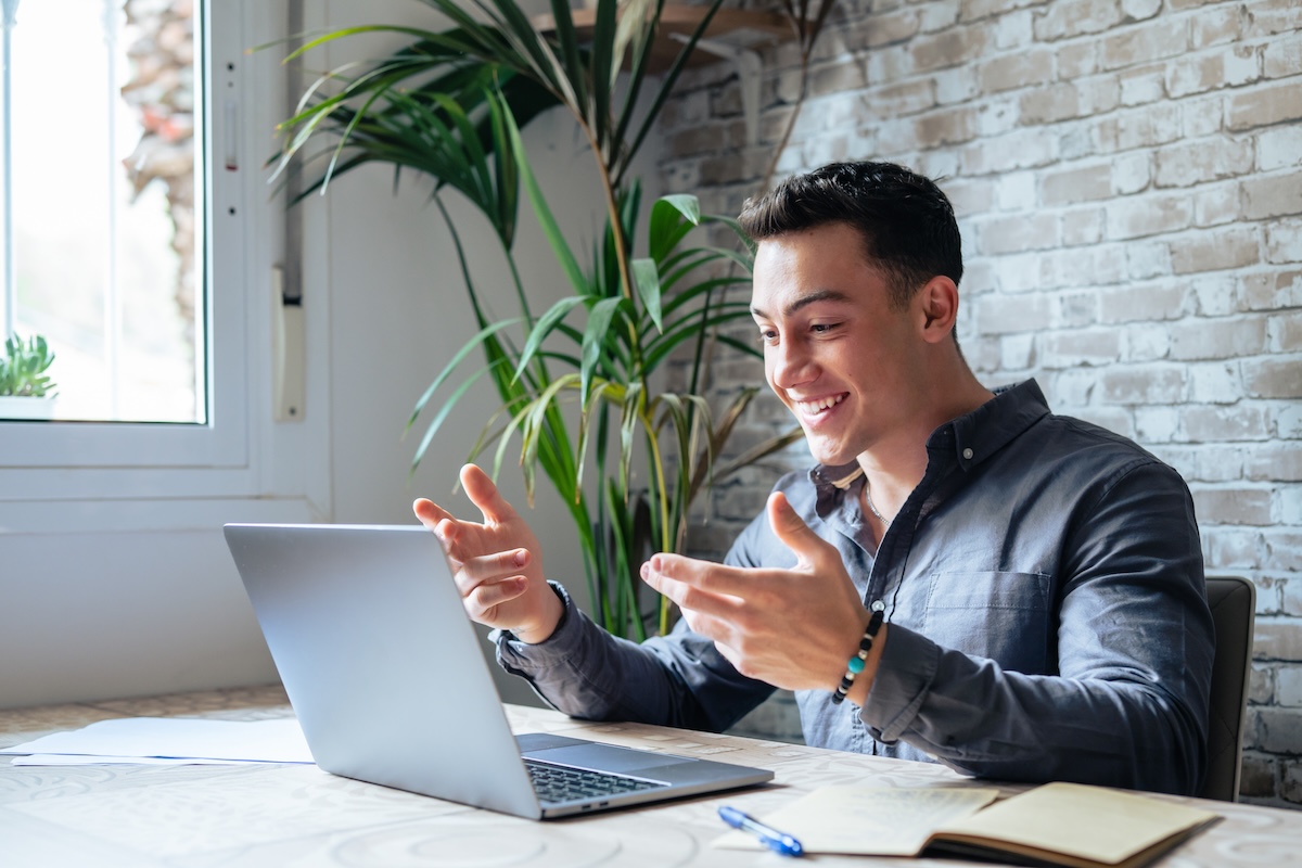 young man on a video conference call